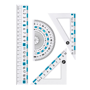 防近视套尺带波浪线直尺套装小学生专用透明尺多功能绘图量角器三角尺20cm尺子四件套初中生带刻度文具尺格尺