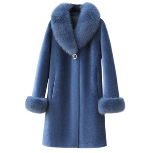 羊剪绒大衣女2025冬新加厚保暖超大狐狸毛领羔羊毛毛颗粒皮草外套