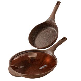 amercook阿尔菲塔花岗岩家用不粘炒锅煎锅2件套电磁炉燃气通用