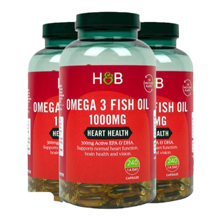 英国hb荷柏瑞深海鱼油软胶囊240粒DHA血脂高omega3鱼油1000mg*3