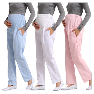 孕妇护士裤可调节松紧腰托腹裤子白色孕妇裤大码护士服工作裤厚款