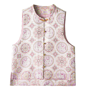 马上有福织金宋锦桑蚕丝新中式对襟马甲外套真丝国风上衣开衫女春