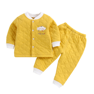 4六八个月宝宝衣服春秋夹棉薄棉分体套装婴儿秋装两件套秋冬保暖