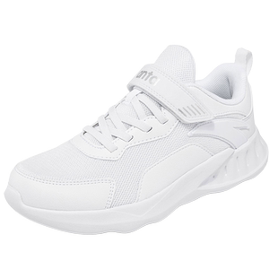 安踏男童白色运动鞋2025新款冬季皮面小白鞋女童魔术贴儿童鞋学生