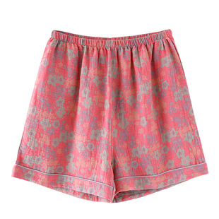 女士新款纯棉纱布居家短裤 小碎花中国风透气家居服裤子夏季睡裤