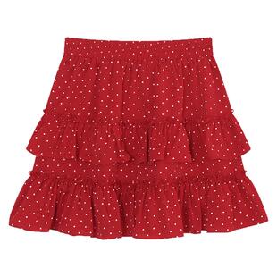 YUZI鱼子女装韩系奶油波点半身裙夏微胖mm纱感拼接遮肉显瘦少女感