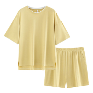 悦内情侣睡衣女款夏季莫代尔薄款冰丝短袖短裤家居服男士夏天套装