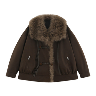 【枫糖】复古麂皮反绒绳扣狐狸毛领+进口95鹅绒派克羽绒服-25197