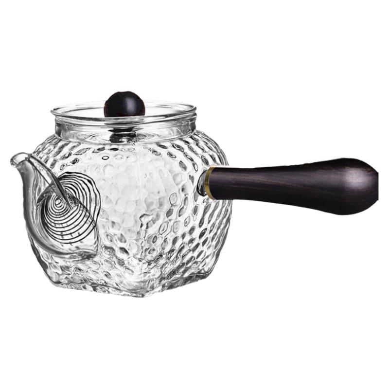 侧把垂纹泡茶壶玻璃茶具家用加厚茶壶