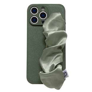 夏天绿色丝巾腕带适用苹果16promax手机壳iphone17pro保护套13女15夏季新款11斜挎12全包防摔xsmax月坑纹14PM