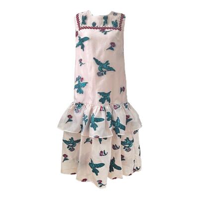 飞鸟刺绣荷叶边背心裙艺术家联名