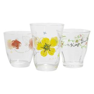 日本进口东洋佐佐木印花玻璃杯水杯小清新花朵饮料果汁杯