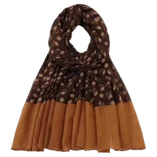 春秋时尚碎花撞色围巾百搭民族风复古文艺款披肩外搭丝巾女新款