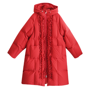 【爱随冬至】忆旧原创加厚纯色羽绒服女长款冬精致木耳边保暖外套