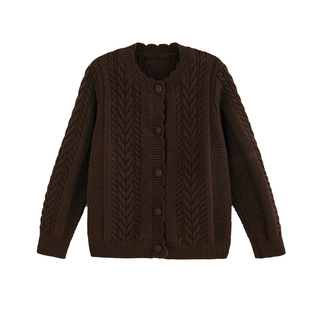 砚台家男童纯色毛衣针织衫2026春秋款儿童圆领开衫中大童外套冬装