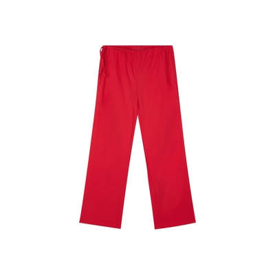 简约松紧腰系带九分裤