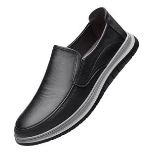 男士一脚蹬休闲鞋真皮懒人鞋头层牛皮男鞋套鞋休闲鞋黑色板鞋男