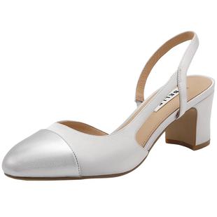 百丽女鞋子银色玛丽珍包头凉鞋女新款粗高跟凉鞋子婚鞋B2Y1DBH4