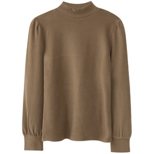 德绒打底衫女秋冬内搭加绒加厚小立领法式泡泡袖长袖t恤修身上衣