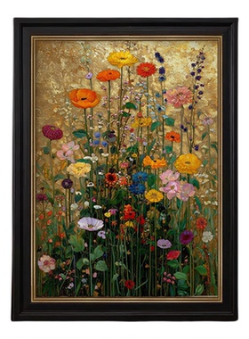 锦绣前程》法式复古纯手绘油画金箔客厅装饰画中古风玄关挂画餐厅
