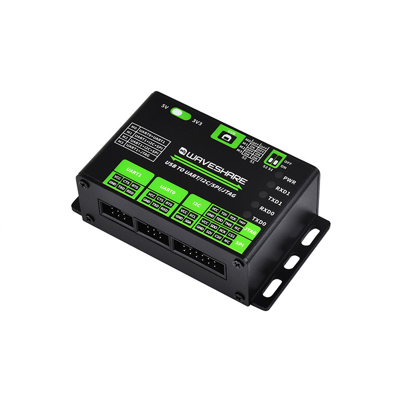 微雪 USB转UART/I2C/SPI/JTAG多接口转换器导轨式 支持3.3/5V电平