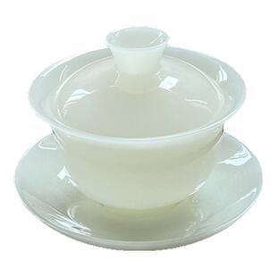 高档冰种璞玉三才盖碗陶瓷单个薄胎潮汕功夫茶具女泡茶杯德化白瓷