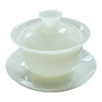 高档冰种璞玉陶瓷三才盖碗