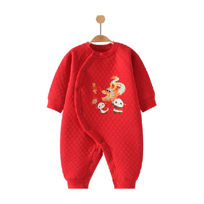 婴儿拜年服秋冬夹棉套装红连体衣