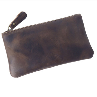 疯马皮手工简约男士钱包长款大容量手抓包头层牛皮超薄皮夹真皮包