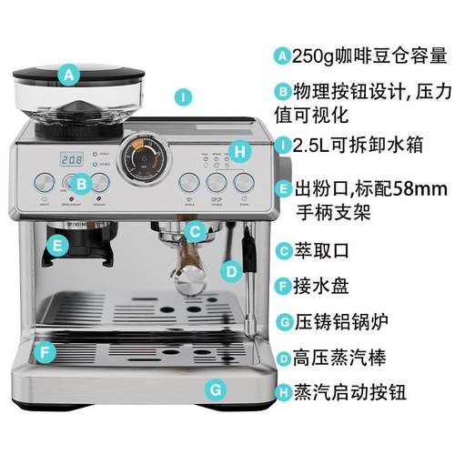 意式全半自动咖啡机双锅炉泵压式20bar咖啡机萃取研磨一体外贸