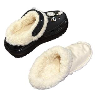 洞洞鞋内胆棉加绒秋冬毛绒冬季适配crocs卡骆驰泡芙光轮可拆卸白