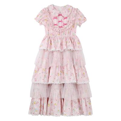 长款蓬蓬夏季蝴蝶结花短袖洛丽塔