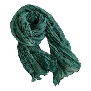 纯色压皱棉麻围巾文艺百搭褶皱纱巾女春秋柔软透气丝巾秋冬季保暖