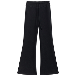 羊毛黑色喇叭裤女高腰显瘦微喇垂坠感2025新款冬阔腿加绒糯米裤子