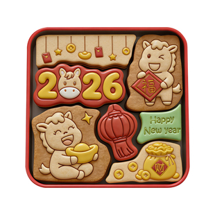 2026新年小马拼图饼干模具元宝福袋曲奇翻糖3D按压式家用烘焙工具