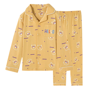 顶瓜瓜男童纯棉睡衣秋冬季开襟翻领儿童家居服套装全棉卡通可爱