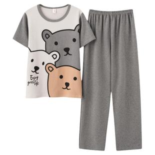 青少年睡衣男孩子夏季短袖长裤纯棉大童男15-16-17岁初中学生套装