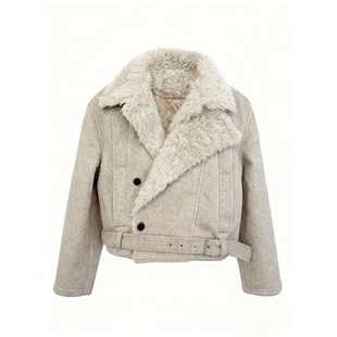 ROY11 复刻千金 杏色羊毛混纺短外套女冬气质感双排保暖毛呢上衣