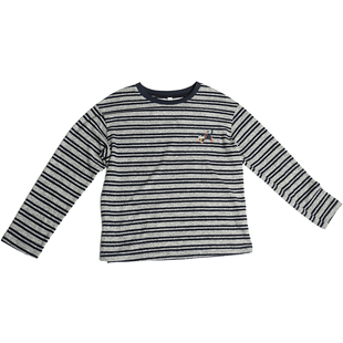 oo&vv灰黑条纹撞色圆领长袖针织T恤女2026春宽松显瘦内搭单穿上衣