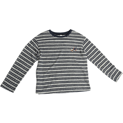 oo&vv灰黑条纹撞色圆领长袖针织T恤女2025秋宽松显瘦内搭单穿上衣