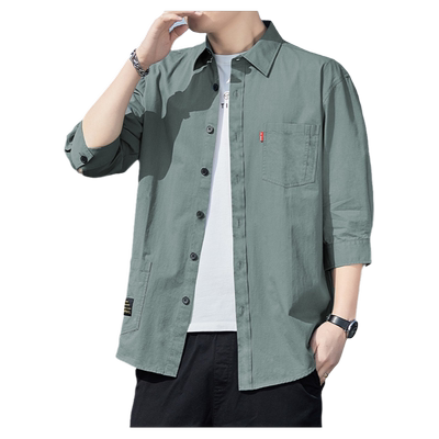 纯棉衬衫男七分袖透气长袖