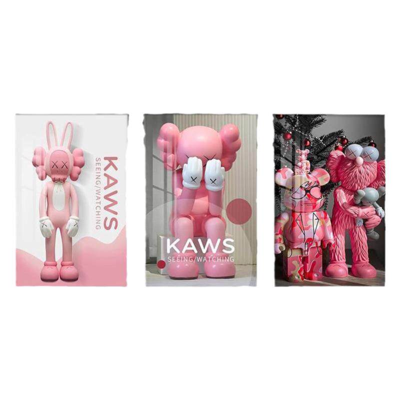 潮牌kaws暴力熊客厅装饰画沙发背景墙面壁画轻奢高级感三联画挂画