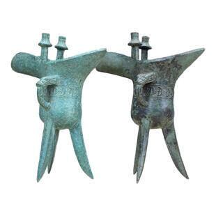 爵杯仿古青铜器三足铜爵杯古玩酒杯办公桌礼品摆件工艺品家居装饰