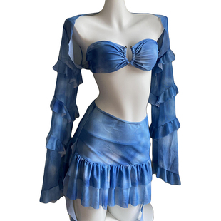 OMOM2026春夏新款长袖比基尼四件套泳衣女性感BIKINI沙滩度假泳装