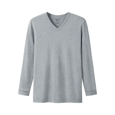 三枪男士单件秋衣纯棉V领高弹薄款棉毛衫男士无侧缝长袖打底衫