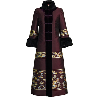 华族经典旗袍外套冬中长款日常中式中国风加厚夹棉唐装大衣风衣女