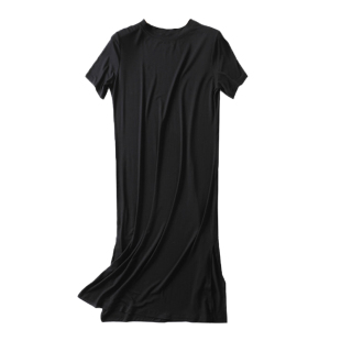 莫代尔新款V领短袖冰丝睡裙薄款宽松睡裙家居服可外穿休闲连衣裙