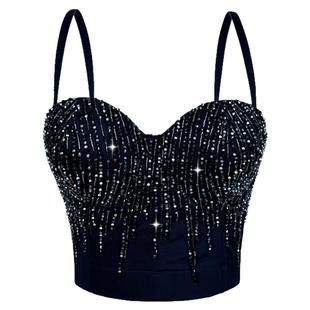 手工水晶钉珠重工外穿鱼骨胸衣背心吊带抹胸短款上衣轻奢高级性感