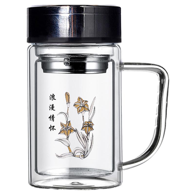双层玻璃杯耐高温隔热泡茶带盖