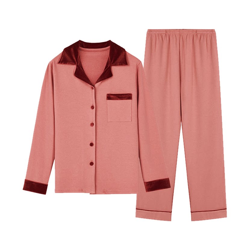 女士丝绒拼接新款家居服秋冬季